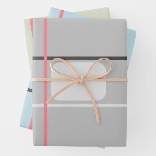 Grijs Blauw Beige Strepen Signature Kaart Inpakpapier Vel (In situ)