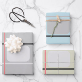 Grijs Blauw Beige Strepen Signature Kaart Inpakpapier Vel