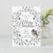 Grijs Blauw Bloemen Buffel Check Foto Kerst Feestdagenkaart (Staand voorkant)