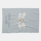 Grijs Blauw Brons Witte Libel Theedoek (Horizontaal)