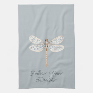 Grijs Blauw Brons Witte Libel Theedoek