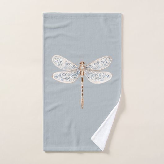 Grijs Blauw Brons Witte Libellen Bad Handdoek (Handdoek)