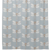 Grijs Blauw Brons Witte Libellen Douchegordijn (Voorkant)