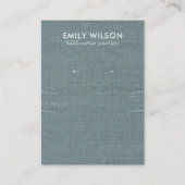 GRIJS BLAUW BURLAP LANG KETTING OORBEL DISPLAY VISITEKAARTJE (Voorkant)