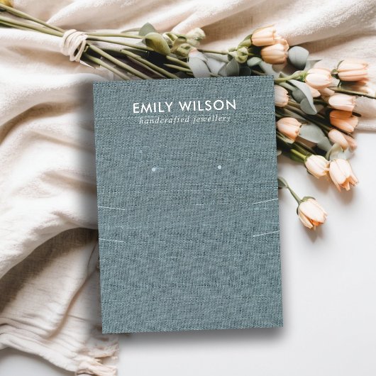 GRIJS BLAUW BURLAP LANG KETTING OORBEL DISPLAY VISITEKAARTJE