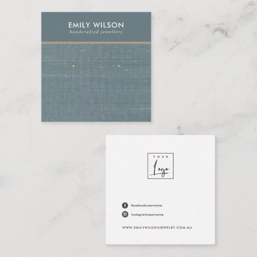 GRIJS BLAUW BURLAP LINNEN STUD OORBEL DISPLAY KAAR VIERKANTE VISITEKAARTJE (Voorkant / Achterkant)