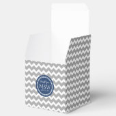 Grijs Blauw Chevron Bruiloft Monogram Favor Box Bedankdoosjes (Geopend)