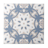 Grijs blauw crème wit etnisch geometrisch patroon tegeltje (Voorkant)