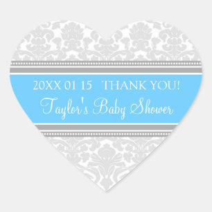 Grijs Blauw Damask Baby shower Favor Stickers