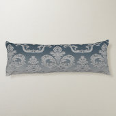 Grijs Blauw Damast Monogram Persoonlijke Naam  Lichaamskussen (Achterkant)