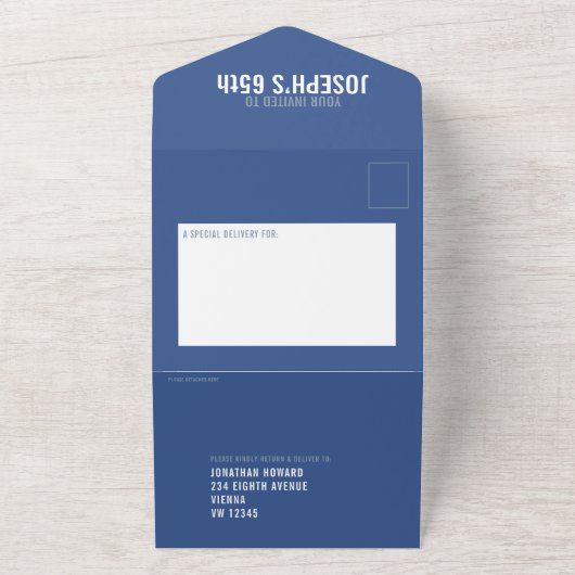 Grijs blauw drie foto's 65th Verjaardagsfeest All In One Uitnodiging (Buitenkant)