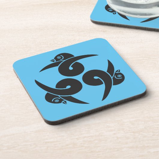 Grijs Blauw Drie Ganzen Japan Mon Oriental Bier Onderzetter (Linkerzijde)