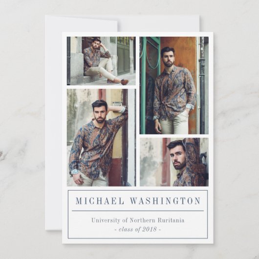 Grijs & Blauw Driehoekpatroon 4 Foto's Afstuderen Aankondiging (Voorkant)