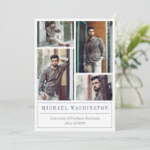 Grijs & Blauw Driehoekpatroon 4 Foto's Afstuderen Aankondiging (Staand voorkant)