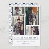 Grijs & Blauw Driehoekpatroon 4 Foto's Afstuderen Aankondiging (Voorkant / Achterkant)