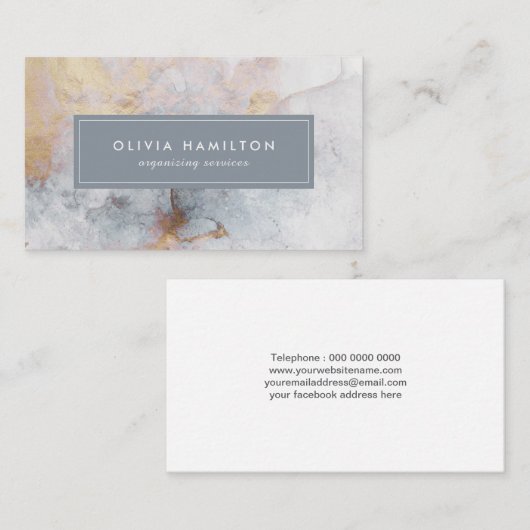 Grijs, Blauw en Goud Marmer Visitekaartje (Voorkant / Achterkant)