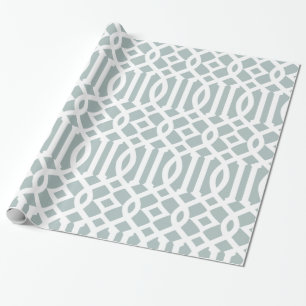 Grijs Blauw en Wit Trellis Patroon Cadeaupapier