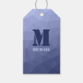 Grijs blauw geometrisch maaspatroon Monogram Cadeaulabel (Voorkant)