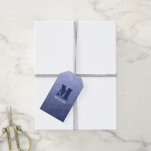Grijs blauw geometrisch maaspatroon Monogram Cadeaulabel
