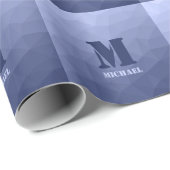 Grijs blauw geometrisch maaspatroon Monogram Cadeaupapier (Rol Hoek)