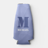 Grijs blauw geometrisch maaspatroon Monogram Flesjeskoeler (Voorkant)