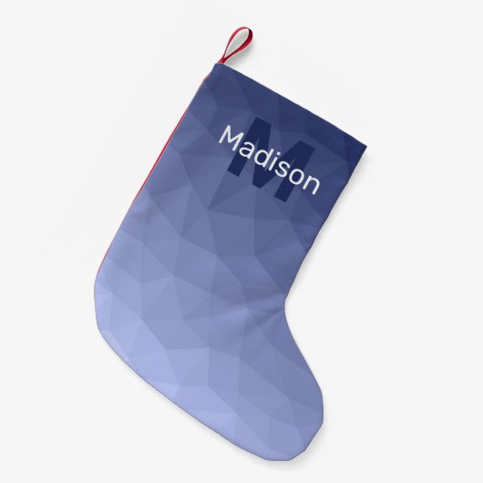 Grijs blauw geometrisch maaspatroon Monogram Kleine Kerstsok (Voorkant (Hangend))
