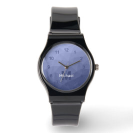 Grijs blauw geometrisch mesh patroon Monogram horl Horloge