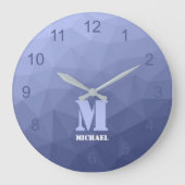 Grijs blauw gradiënt geometrisch mesh patroon Mono Grote Klok (Voorkant)