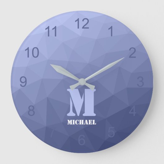 Grijs blauw gradiënt geometrisch mesh patroon Mono Grote Klok (Voorkant)