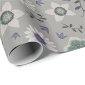 Grijs Blauw & Groen Modern Wildflower Botanisch Cadeaupapier (Rol Hoek)