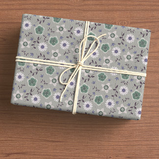Grijs Blauw & Groen Modern Wildflower Botanisch Cadeaupapier