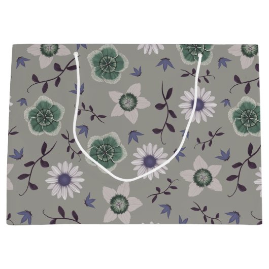 Grijs Blauw & Groen Modern Wildflower Botanisch Groot Cadeauzakje (Voorkant)