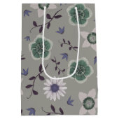 Grijs Blauw & Groen Modern Wildflower Botanisch Medium Cadeauzakje (Achterkant)
