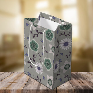 Grijs Blauw & Groen Modern Wildflower Botanisch Medium Cadeauzakje