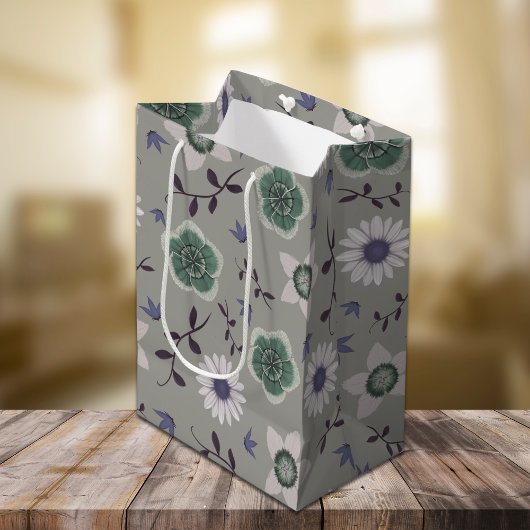 Grijs Blauw & Groen Modern Wildflower Botanisch Medium Cadeauzakje