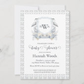 Grijs Blauw Heron Monogram Crest Baby shower Kaart (Voorkant)