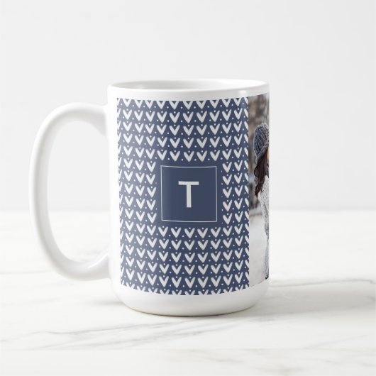 Grijs Blauw Kerstmis Gebreide Trui Monogram Foto Koffiemok (Links)