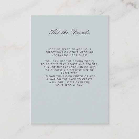 Grijs Blauw monochroom BRUILOFT Details Routebesch Informatiekaartje (Voorkant)