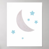 Grijs & Blauw | Moon and Stars Nursery Poster (Voorkant)
