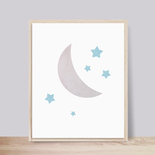 Grijs & Blauw | Moon and Stars Nursery Poster