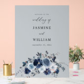 Grijs- Blauw & Navy Bloemen bruiloft Welkom Acryl Bord (Huwelijk)
