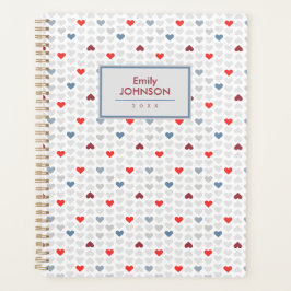 Grijs Blauw Rood Hart Patroon Planner