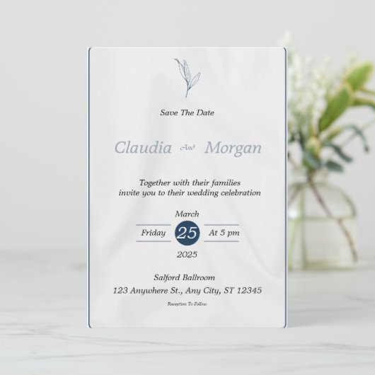 Grijs Blauw Save the Date Wedding Invitation Kaart (Staand voorkant)