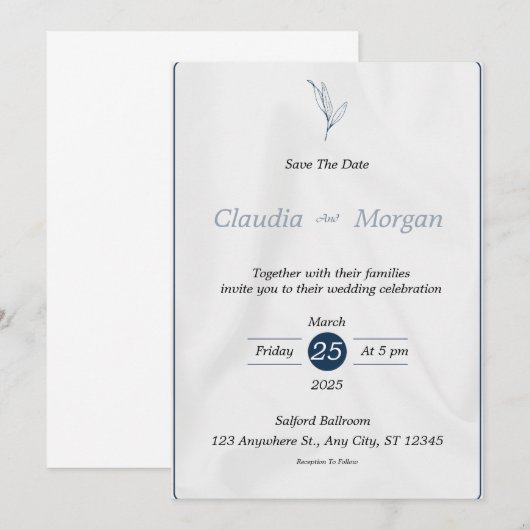 Grijs Blauw Save the Date Wedding Invitation Kaart (Voorkant / Achterkant)