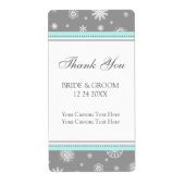 Grijs Blauw Sneeuwvlokken Winter Bruiloft Labels (Voorkant)