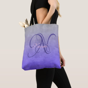 Grijs Blauw stijlvol rustiek monogram Tote Bag
