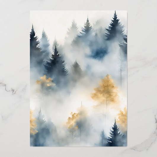 GRIJS Blauw Winter Pine Tree Forest Monogram Huwel Folie Uitnodiging (Achterkant)