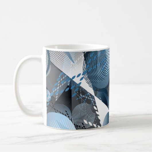 Grijs, blauw, wit abstract patroon. koffiemok (Links)