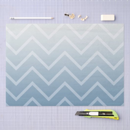 Grijs Blauw Wit Chevron Ombre Tissuepapier (Craft)