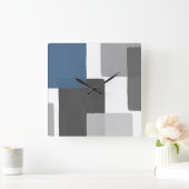 Grijs Blauw Wit Geometrisch Modern Minimalistisch Vierkante Klok (Huis)